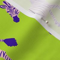 Zebra Parade - Violet Purple and Blush Pink on Bright Lime Green - Large Scale