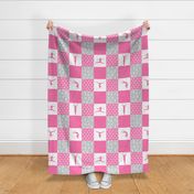 gymnastics patchwork - hot pink/grey - gymnast patchwork fabric - LAD22