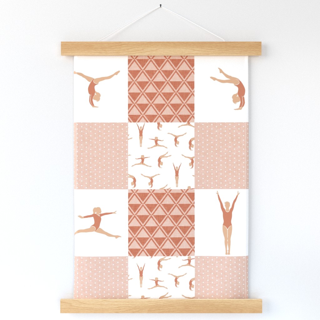 gymnastics patchwork - terracotta - gymnast patchwork fabric - LAD22