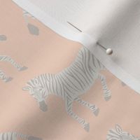 Zebra Parade - Gray and Ivory on Peach Pink - Small Scale