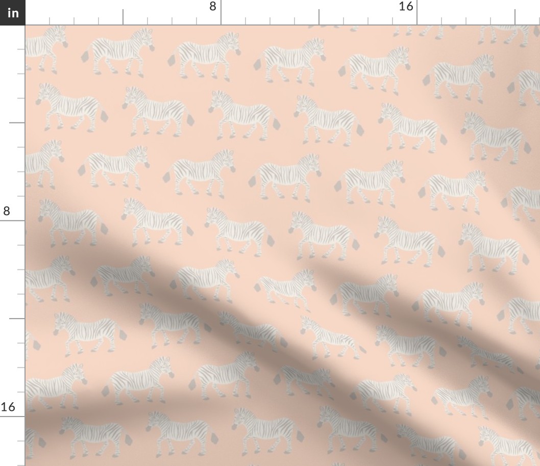 Zebra Parade - Gray and Ivory on Peach Pink - Small Scale