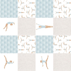 gymnastics patchwork - blue - gymnast patchwork fabric (90) - LAD22