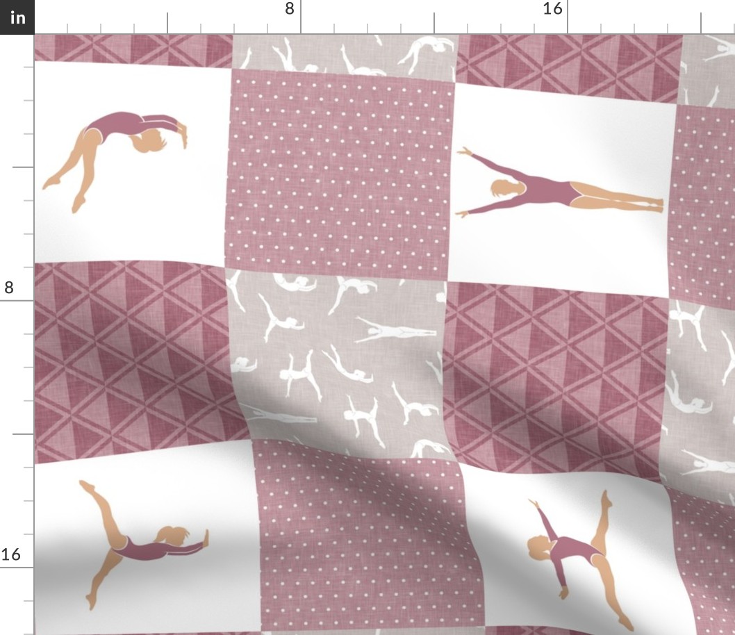 gymnastics patchwork - mauve - gymnast patchwork fabric (90) -  LAD22