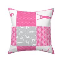 gymnastics patchwork - hot pink/grey - gymnast patchwork fabric  (90) - LAD22
