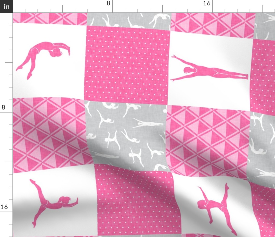 gymnastics patchwork - hot pink/grey - gymnast patchwork fabric  (90) - LAD22