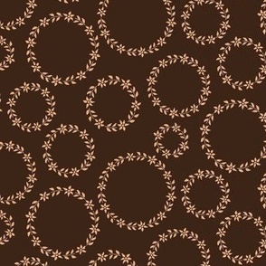 295 - Floral Wreath in rich chocolate brown and cream - large scale for home decor,  boho bed linen, bag making, crafts