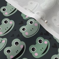 Cute blushing frogs and hearts kawaii style kids frog design for sprint summer sage green on marine blue night boys