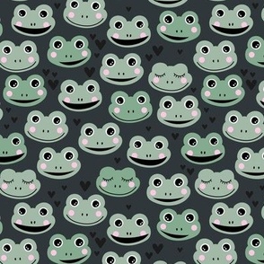 Cute blushing frogs and hearts kawaii style kids frog design for sprint summer sage green on marine blue night boys