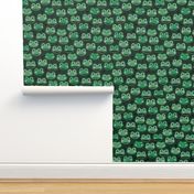 Cute blushing frogs and hearts kawaii style kids frog design for sprint summer on forest green apple