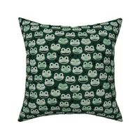 Cute blushing frogs and hearts kawaii style kids frog design for sprint summer on forest green black and sage