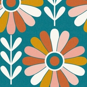 Coming Up Daisies - Retro Floral - Boho Teal Large Scale