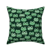 Happy frogs sweet kawaii style kids frog design spring summer animals neutral apple mint green palette on deep green 