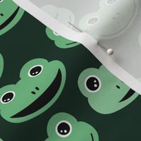 Happy frogs sweet kawaii style kids frog design spring summer animals neutral apple mint green palette on deep green 