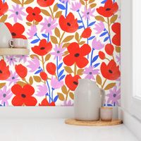 Red and Purple Flowers | Large | Hand-Painted Floral with Red Lavender Gold Blue