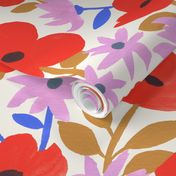 Red and Purple Flowers | Large | Hand-Painted Floral with Red Lavender Gold Blue