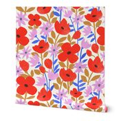 Red and Purple Flowers | Large | Hand-Painted Floral with Red Lavender Gold Blue