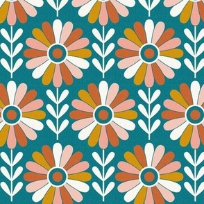Coming Up Daisies - Retro Floral - Boho Teal Regular Scale