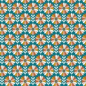 Coming Up Daisies - Retro Floral - Boho Teal Small Scale