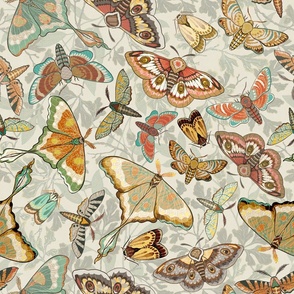 Butterflies and Moths on an ivory background, larger scale
