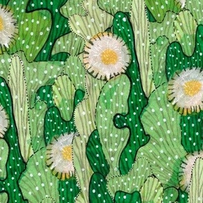 Cacti Camo Camouflage Blooming Succulents Floral Pattern  Green