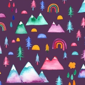 Watercolour mountains - plum - smaller scale