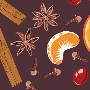 Large Christmas Mulled Wine Spices with Congo Brown Background