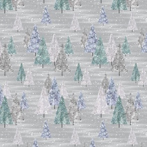 Modern Pine Trees First Snow - Grey Blue Green