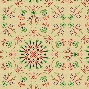 Kaleidoscope Nosegay Flowers in Christmas Colors on Beige