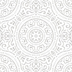 Watercolor Mandala - Warm Gray on White