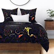 Golden Lily on Rainbow Black (large scale design)