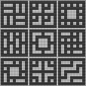 Breeze blocks beads mosaic mid-century modern black white Wallpaper