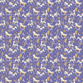 Magical West- Wild Horses in Mystical Desert- Periwinkle Yellow White- Small Scale