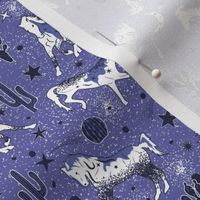 Magical West- Wild Horses in Mystical Desert- Periwinkle Navy White- Small Scale