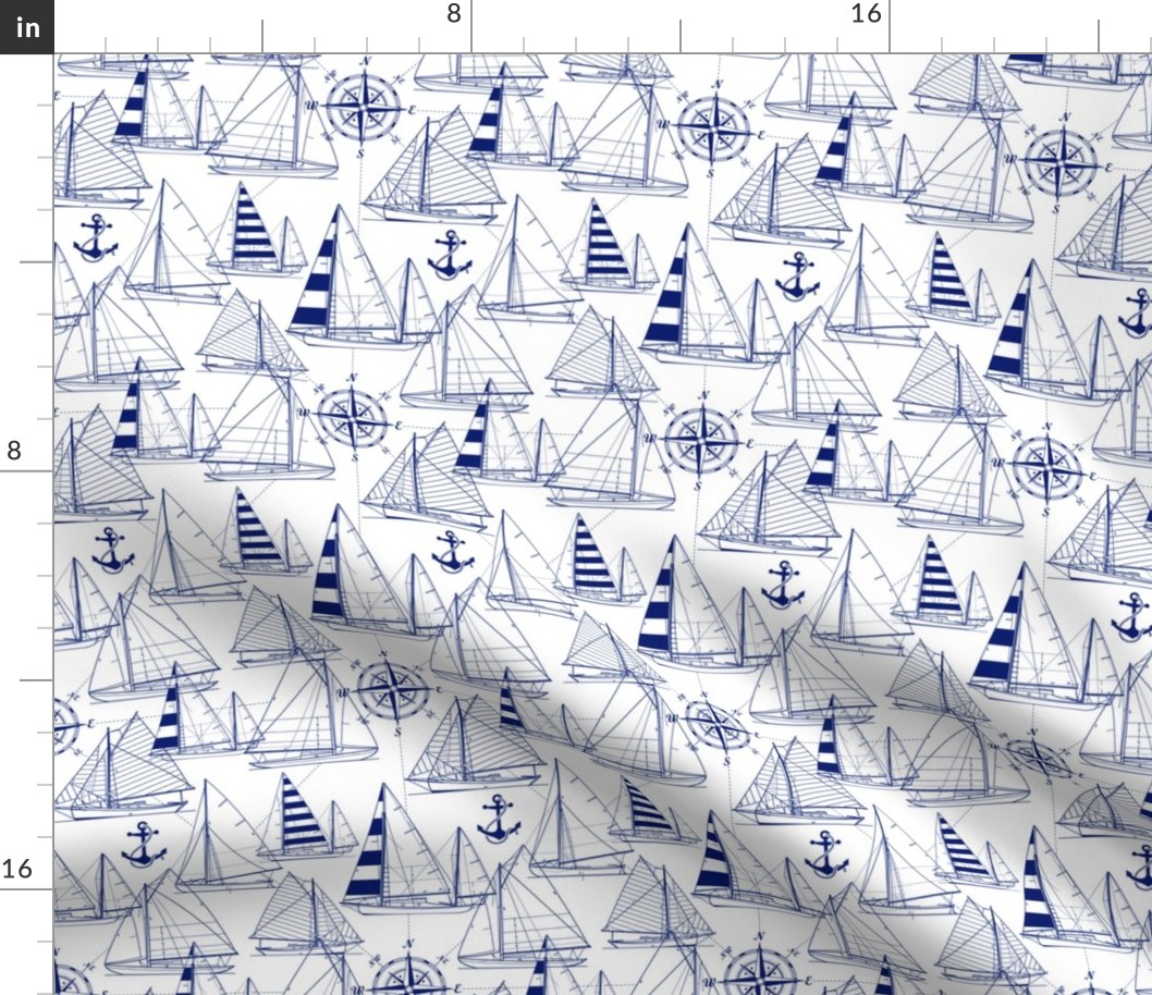 Small Scale / Sailboats / Dark blue on White Background
