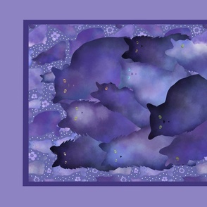 Fluffy Cats in Peri Purple Watercolor Tea Towel - for 27x18 fat qtr