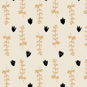 Buds and Stems - cream, tan, and black