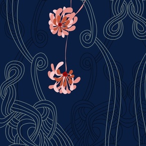 Alfons Mucha would love this pattern – dark blue - large