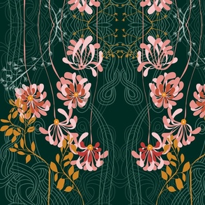 Art noveau floral pattern with lines – emerald green - medium