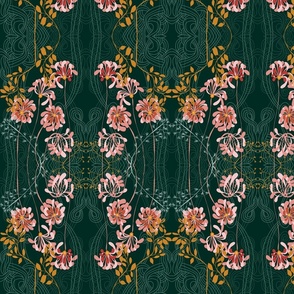 Art noveau floral pattern with lines – emerald green - small