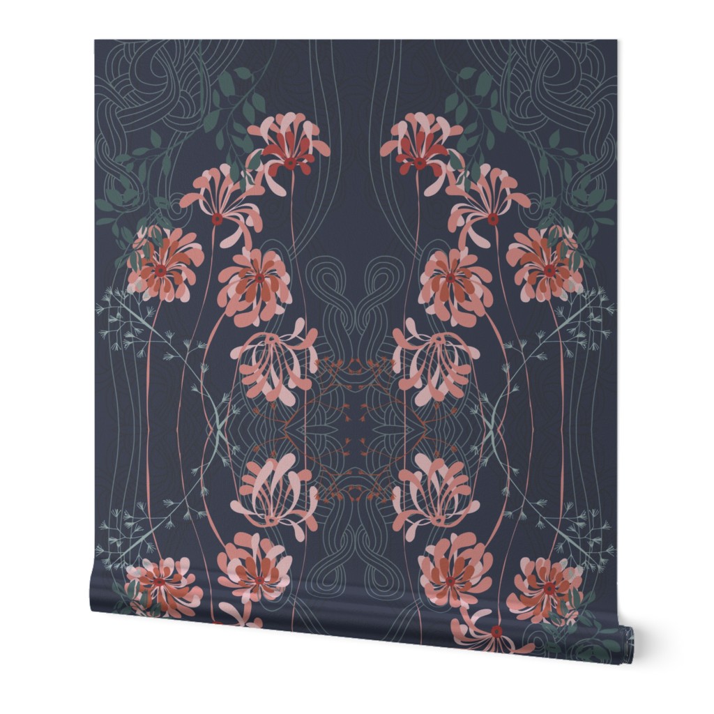 Art noveau floral pattern with lines – dark blue - medium