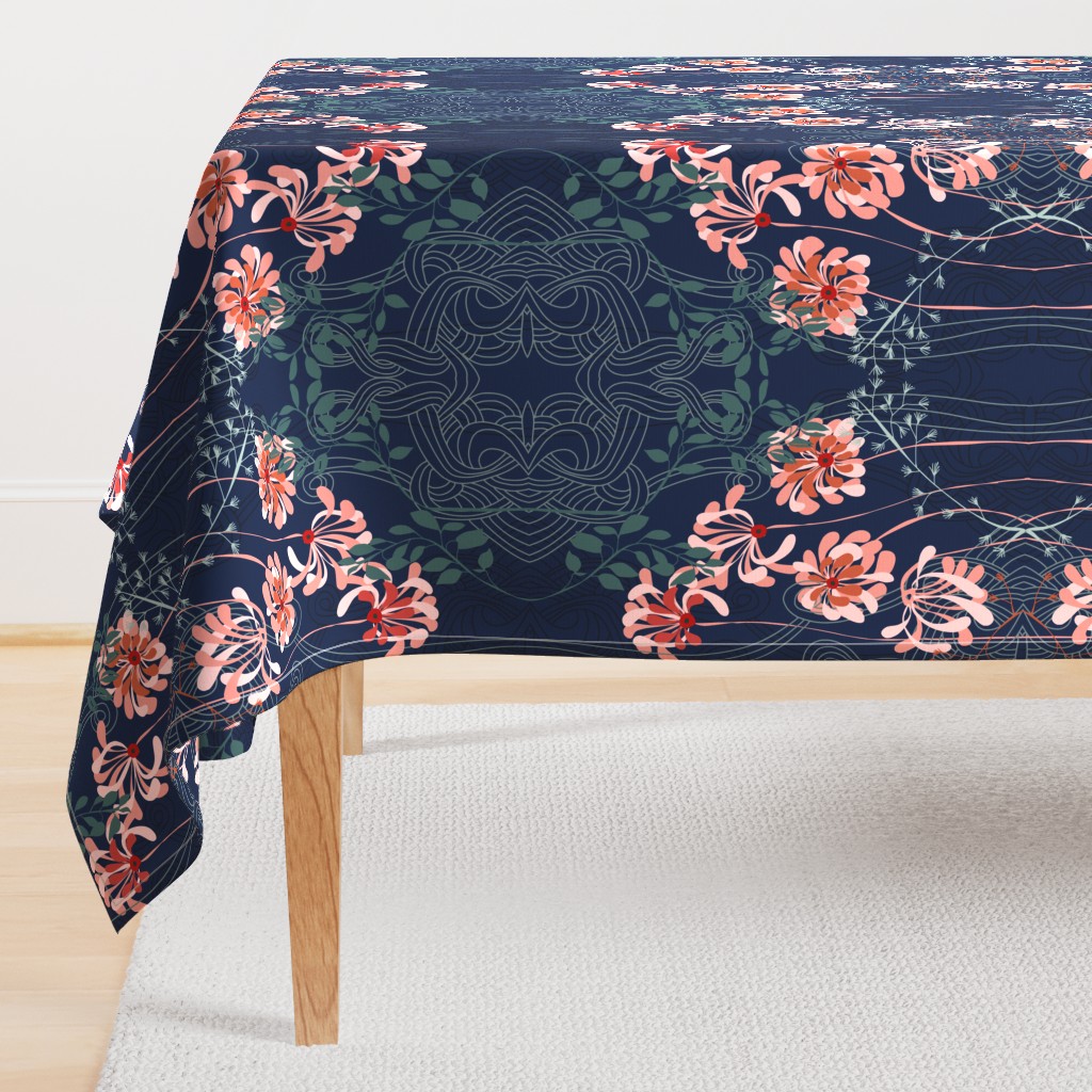 Art noveau floral pattern with lines – dark blue - medium