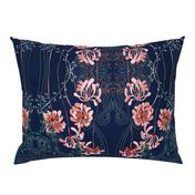 Art noveau floral pattern with lines – dark blue - medium