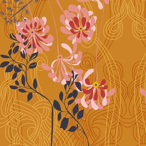 Art noveau floral pattern with lines – Honey - large