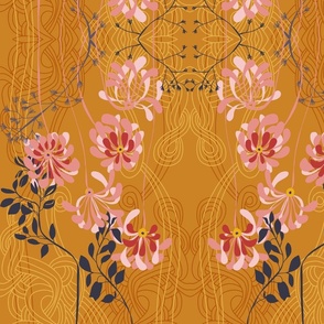 Art noveau floral pattern with lines – Honey - medium