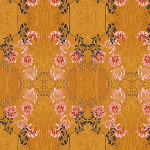 Art noveau floral pattern with lines – Honey - small