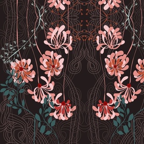 Art noveau floral pattern with lines – taupe - medium