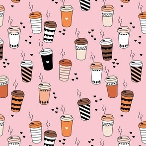 Morning coffee cups to go coffee break for caffeine lovers orange beige on pink