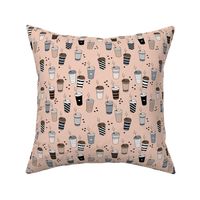 Morning coffee cups to go coffee break for caffeine lovers gray beige on blush