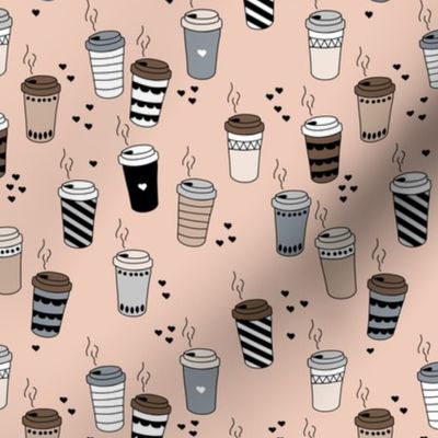 Morning coffee cups to go coffee break for caffeine lovers gray beige on blush
