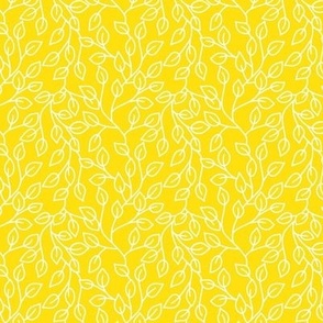 Bunny Trail leafy vines white on bright yellow